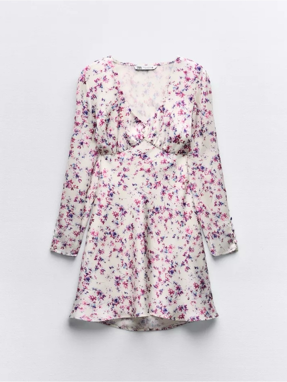 Zara Lavender Floral Cottagecore Long Sleeve Satin Mini Dress Medium